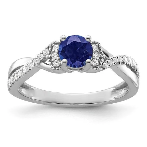 Ladies Rings Retro Spark-10k White Gold Created Blue Sapphire and Lab Grown Diamond Promise Ring