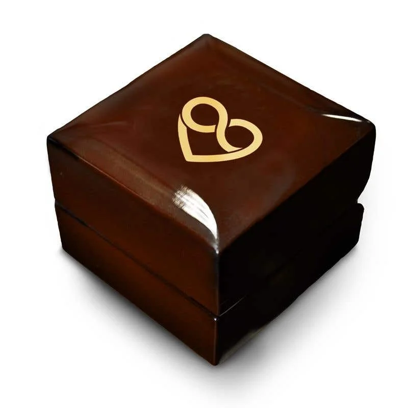 Ladies Engagement Rings with Hematite Glow-Combined Heart and Infinity Symbol Engraved Wood Ring Box Chocolate Dark Wood Personalized Wooden Wedding Ring Box