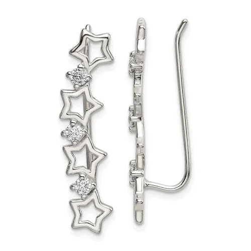 Ladies Earrings for Volunteer Spark-Sterling Silver CZ Multiple Star Ear Climber Earrings