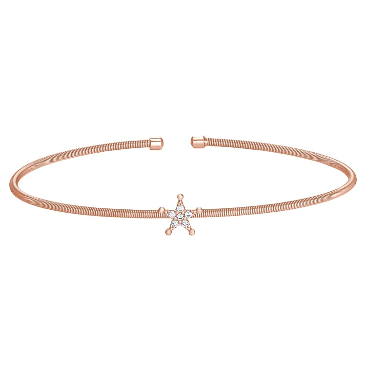 Ladies serene blue bracelets -Rose Gold Finish Sterling Silver Cable Cuff Star Bracelet with Simulated Diamonds