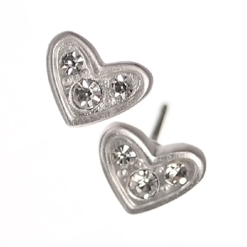 Ladies Earrings with Pink Vivianite-Hot Tomato Triptych Crystal Matt Silver Heart Stud Earrings