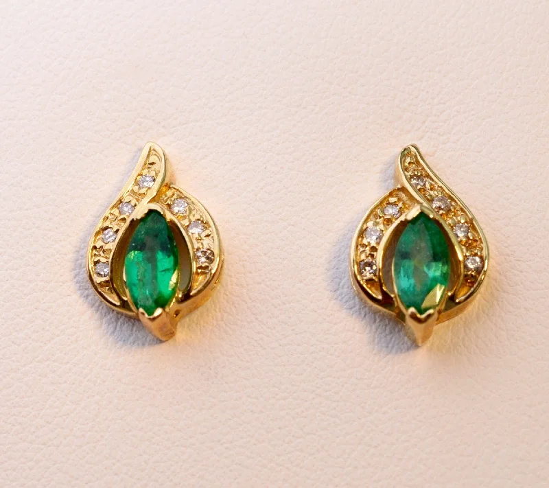 Ladies Earrings with Gold Sphalerite-14K yellow gold post earrings with Emeralds