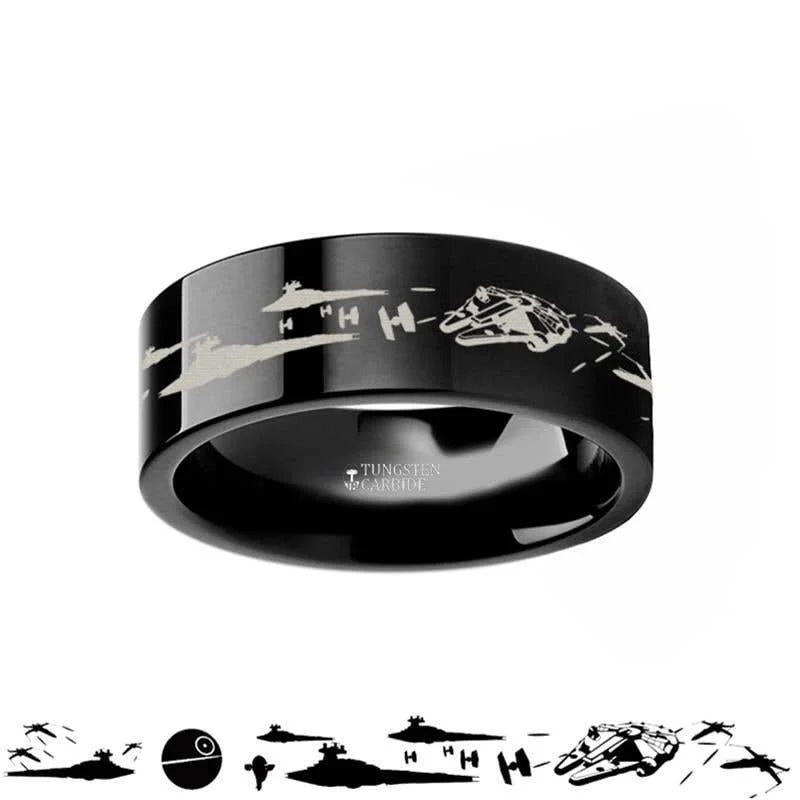 Ladies Rings with Purple Taaffeite-Star Wars A New Hope Death Star Space Battle Black Tungsten Ring Episode IV - 4mm - 12mm