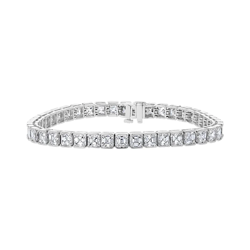 Ladies matching couple bracelets -PLATINUM 13.76 CTW ASSCHER DIAMOND BAR-SET TENNIS BRACELET