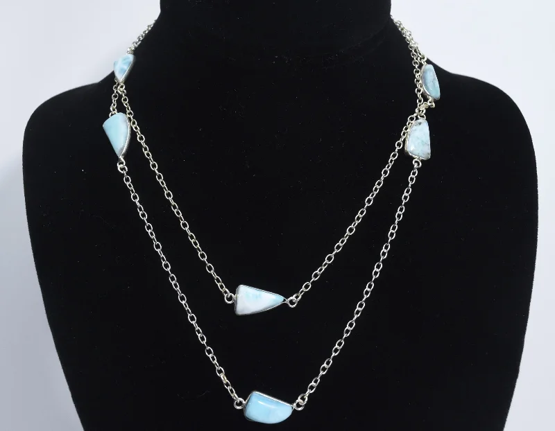 Smooth ceramic necklaces -34" Larimar Infinity Station Necklace