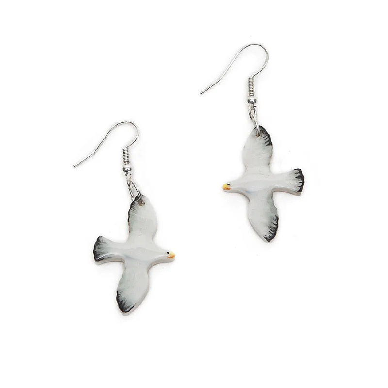 Ladies Earrings with Pure Danburite-Angel Ceramics Small Glazed Ceramic Seagull Earrings