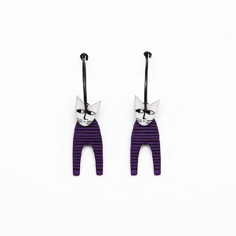 Ladies Earrings with Coral Kornerupine-Lene Lundberg K-Form Stripey Purple/White Head Cat Earrings