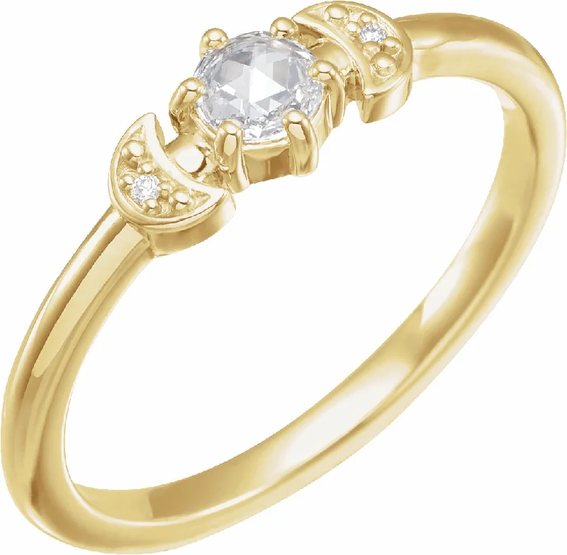 Ladies Rings Simple Shine-14k Gold 1/6 CTW Natural Rose Cut Diamond Moon Stackable Ring