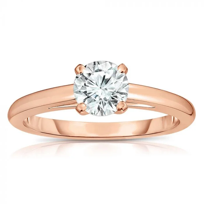 Ladies Engagement Rings with Lawsonite Shine-14K Rose Gold Round Diamond Solitaire Engagement Ring by Eloquence Z00176134-Size 7.5-0.52ct