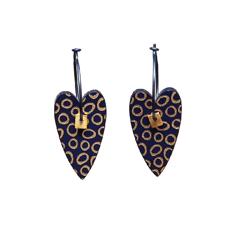 Ladies Earrings with Purple Stichtite-Lene Lundberg K-Form Navy and Gold Heart Earrings