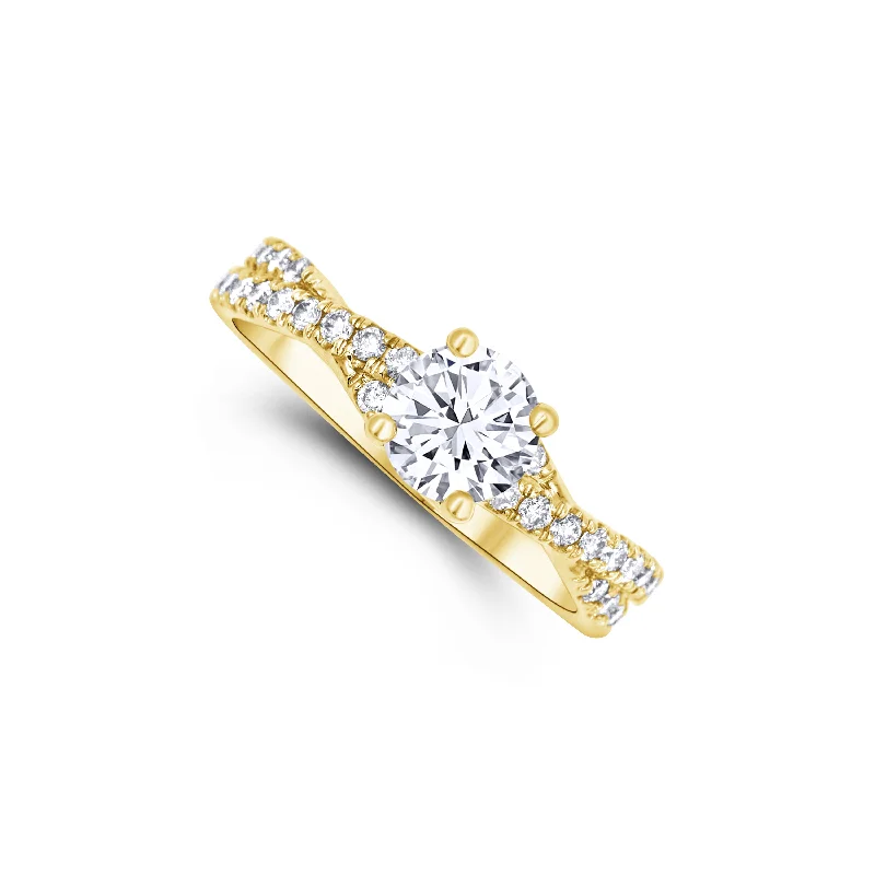 Ladies Engagement Rings with Chalcanthite Shine-14K Yellow Gold Round 0.70 Carat Diamond Twist Band Engagement Ring