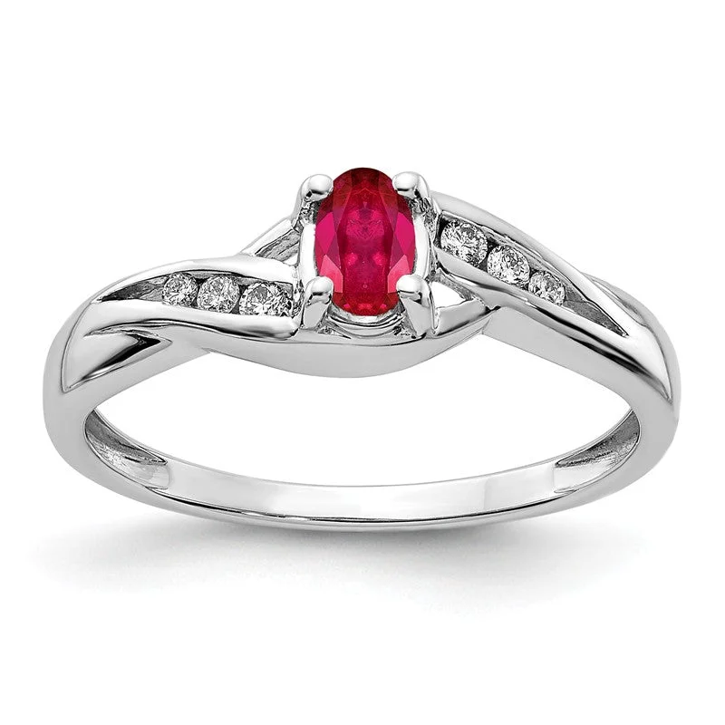 Ladies Rings for Science Spark-14k White Gold Genuine Oval Ruby & Diamond Ring