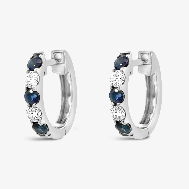 Ladies Earrings with Leaf Spark-Sapphire & Diamond 0.30tw Huggie Earrings