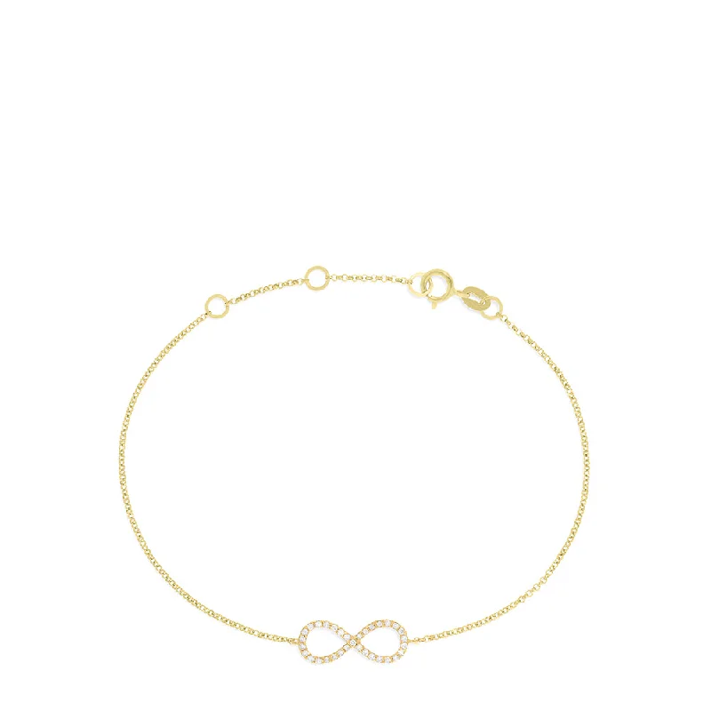 Ladies healing vibe bracelets -Novelty 14K Yellow Gold Diamond Infinity Bracelet, 0.12 TCW