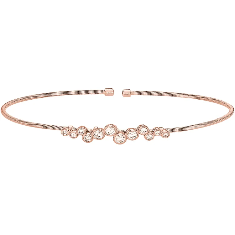 Ladies canine loyalty bracelets -Rose Gold Finish Sterling Silver Cable Cuff Bracelet with Bubble Pattern Simulated Diamonds