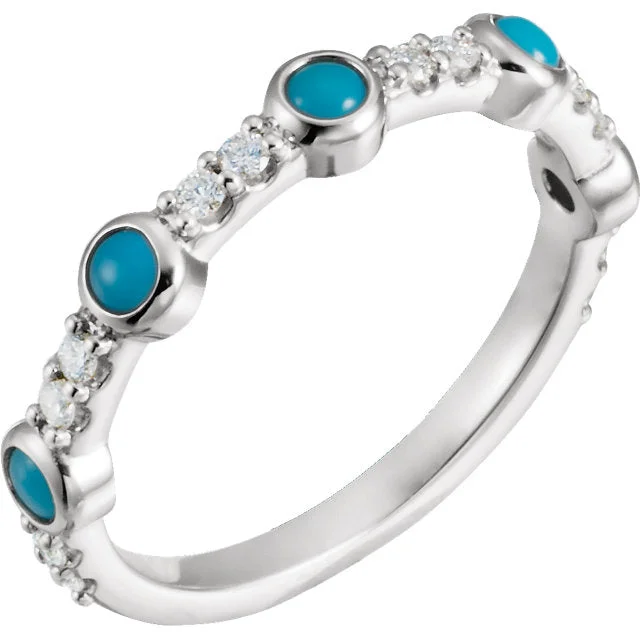 Ladies Rings with Angel Spark-14k White Yellow or Rose Gold Cabochon Turquoise & 1/5 CTW Diamond Ring