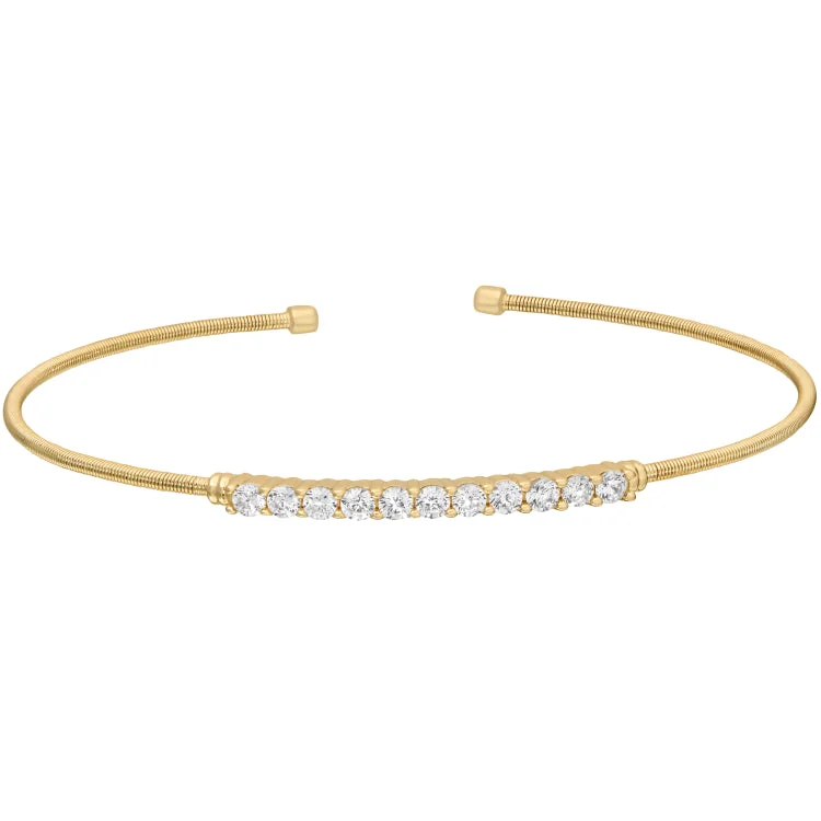 Ladies fairy sprinkle bracelets -Gold Finish Sterling Silver Cable Cuff Bracelet with Simulated Diamonds