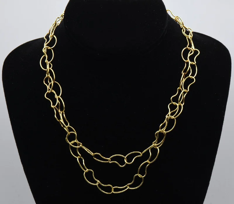 Icy winter necklaces -Veronese - Vintage Italian Gold Tone Sterling Silver Kidney Bean Link Chain Necklace - 36"