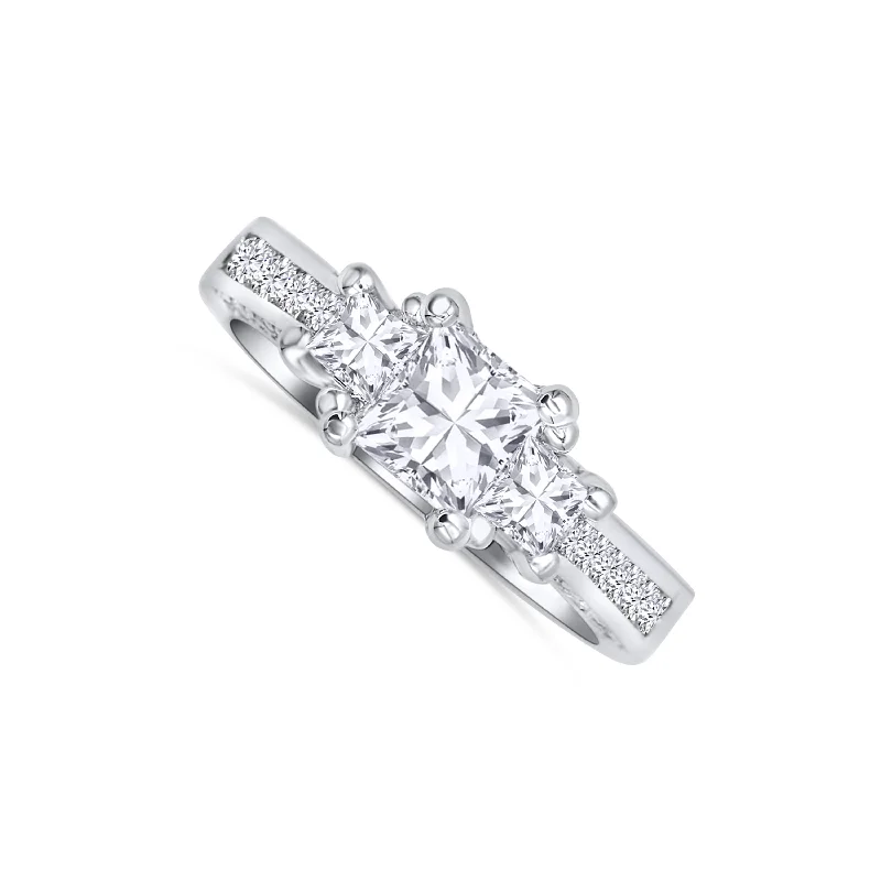 Ladies Engagement Rings with Cavansite Glow-14K White Gold 3 Stone Princess Cut 1.72ctw Diamond Engagement Ring