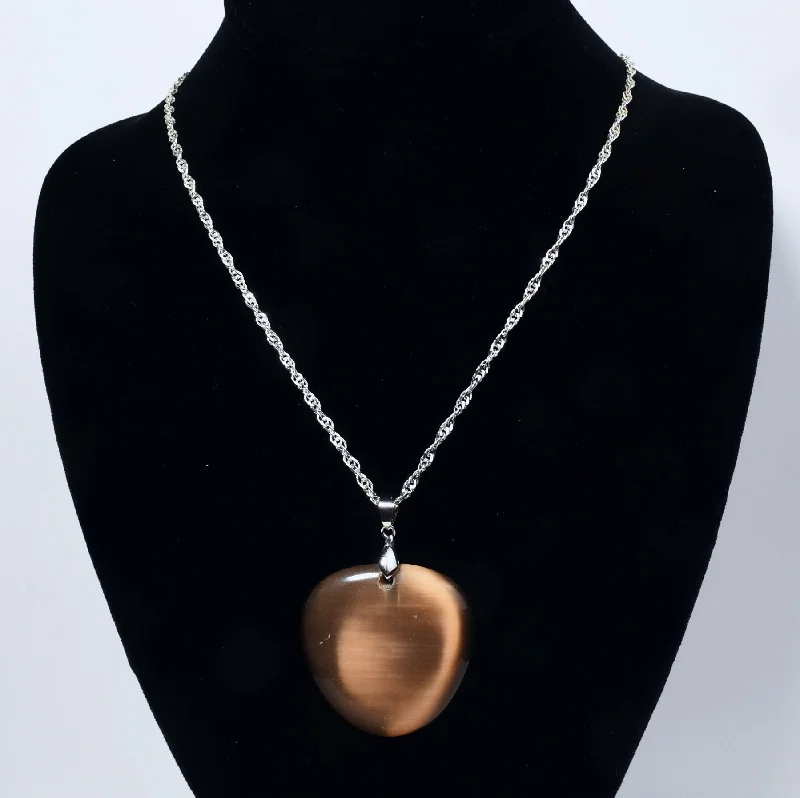 Daring glow necklaces -18k White Gold Plated Tiger's Eye Glass Pendant on Sterling Silver Italian Chain Necklace - 24"