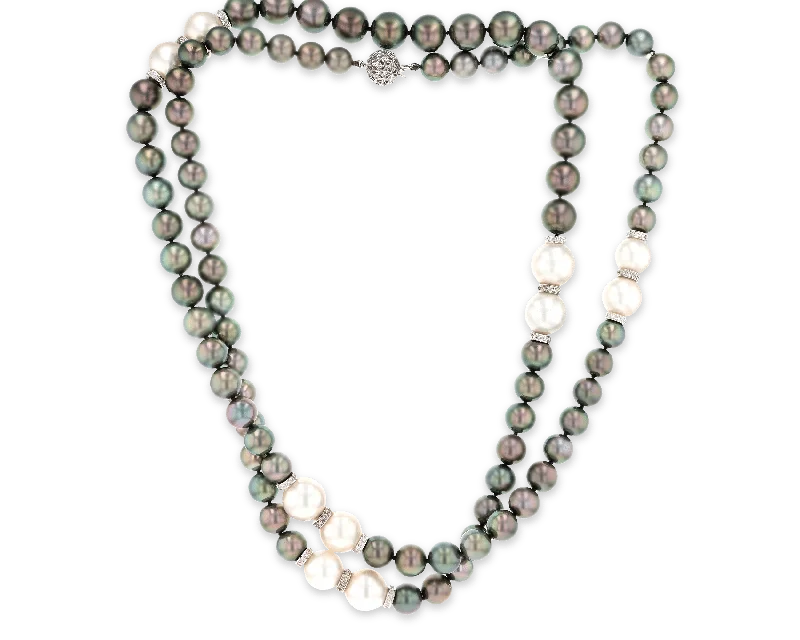 Satin finish necklaces -Black and White Pearl Necklace