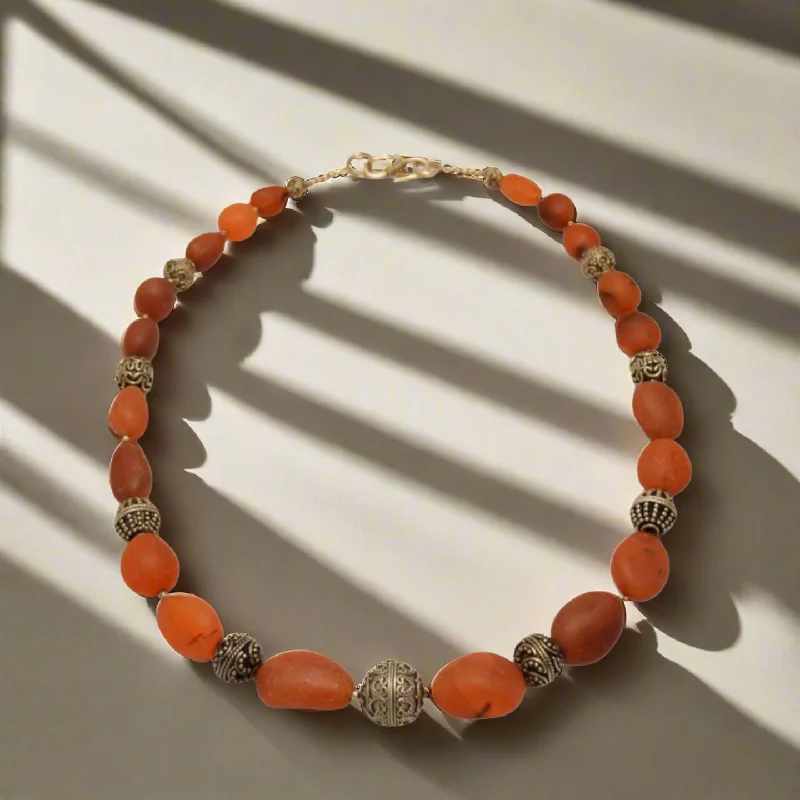 Fiery ruby necklaces -Necklace with old Carnelian stones & sterling silver elements