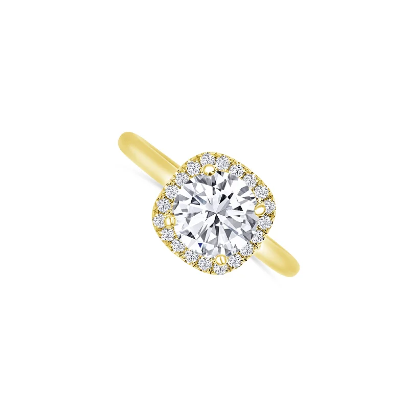 Ladies Engagement Rings Luxe Spark-14K Yellow Gold Round 1.78 Carat Diamond Halo Engagement Ring