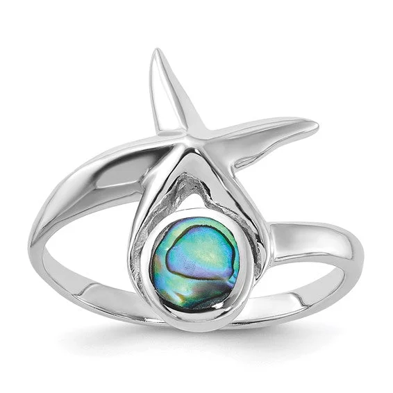 Ladies Rings Unique Spark-Sterling Silver Round Abalone with Starfish Ring