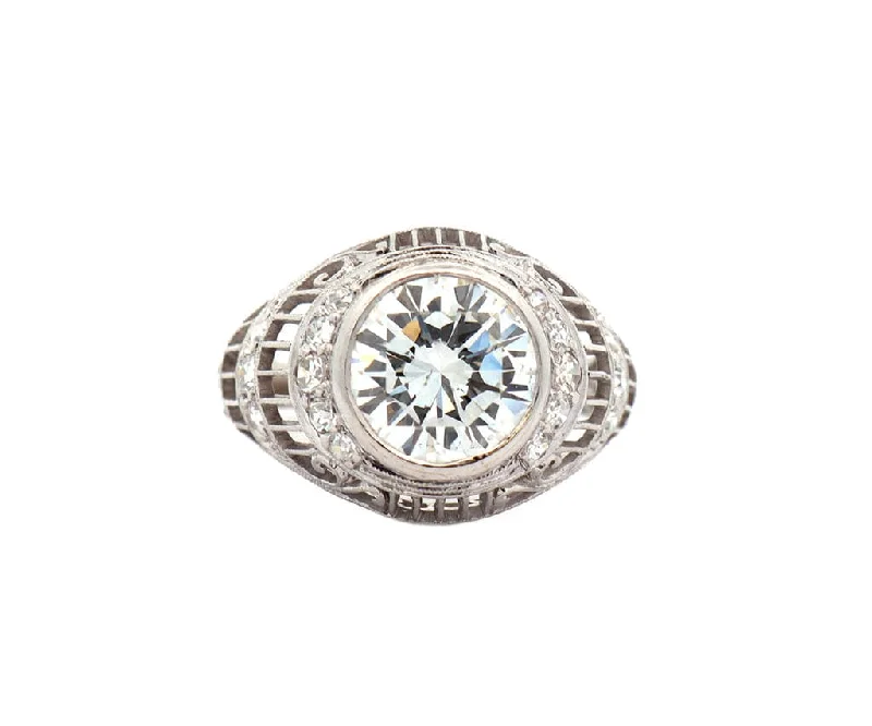 Ladies Engagement Rings Vintage Glow-Vintage 3.00ctw Round Diamond Art Deco Filigree Dome Engagement Ring in Platinum