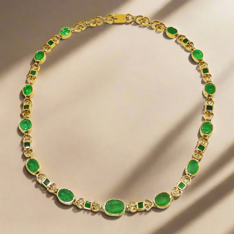 Artistic abstract necklaces -Necklace in 18k gold Perforated with Zambian emeralds