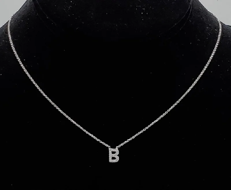 Eastern mystique necklaces -Vintage "B" Pendant Sterling Silver Chain Necklace - 14" + 3.5"