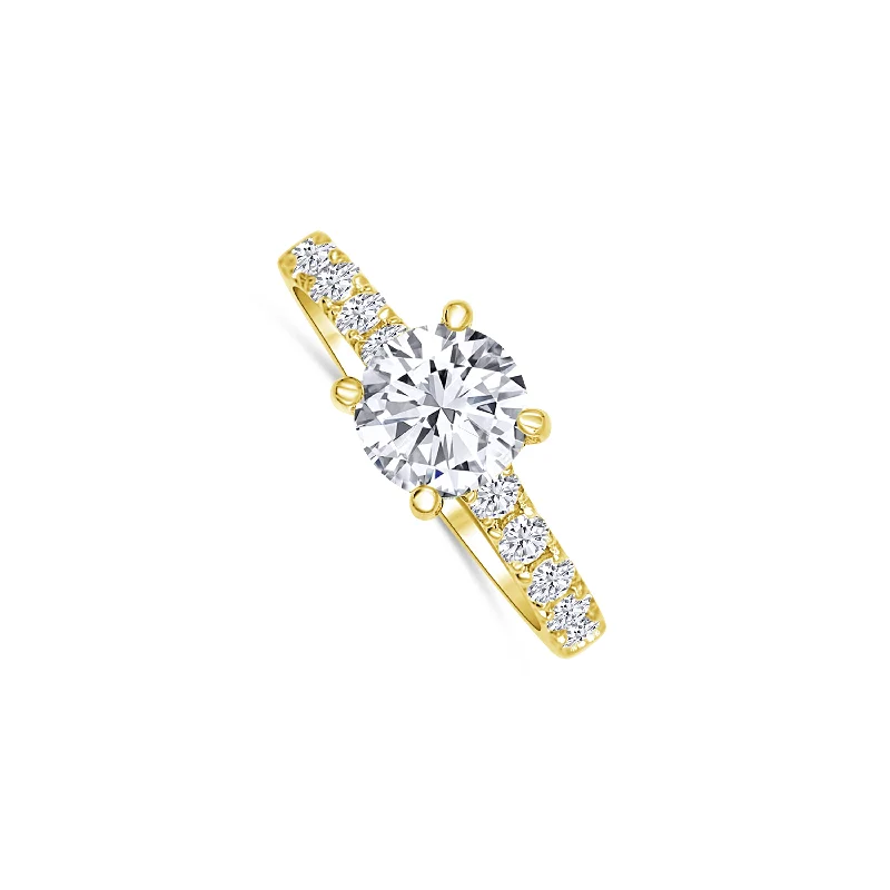 Ladies Engagement Rings Dainty Spark-14K Yellow Gold Round 1.23 Carat Diamond Hidden Halo Engagement Ring