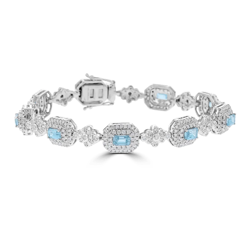 Ladies equine spirit bracelets -JULEVE 18KT 5.27 CTW BLUE ZIRCON & 2.42 CTW DIAMOND HALO BRACELET