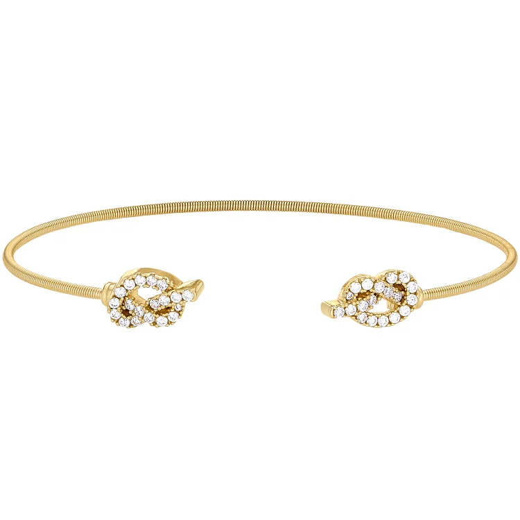 Ladies cutting-edge trend bracelets -Gold Finish Sterling Silver Cable Cuff Bracelet with Simulated Diamond Knots