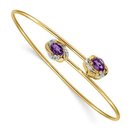 Ladies family tie bracelets -14KT YELLOW GOLD 0.90 CTW AMETHYST & .03 CTW DIAMOND FLEX BANGLE