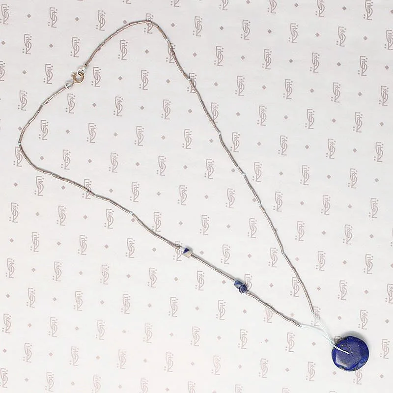 Uneven edge necklaces -Handmade Silver Bead & Ancient Lapis Necklace by Ancient Influences