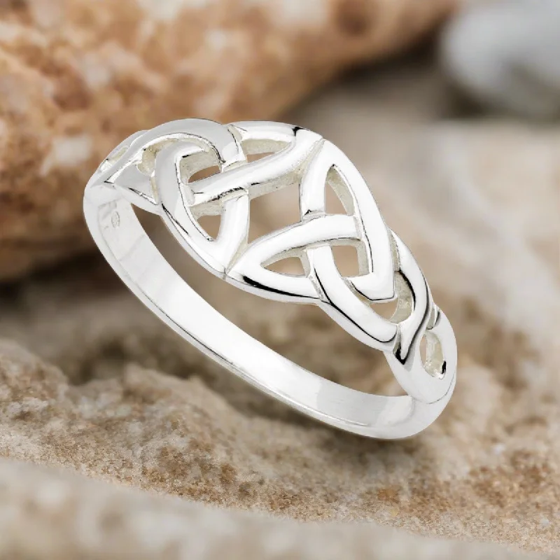 Ladies Rings with Heart Shine-Sterling Silver Trinity Knot Ring