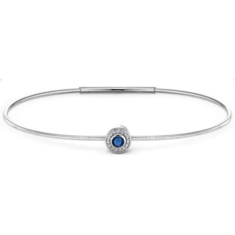 Ladies petal dance bracelets -Platinum Finish Sterling Silver Round Simulated Sapphire Birth Gem Bracelet with Simulated Diamonds