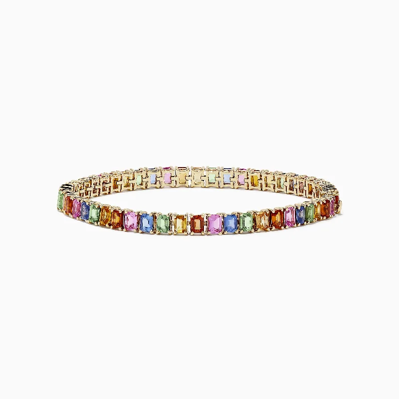 Ladies 10K gold band bracelets -Watercolor 14k Gold Emerald Cut Multi Sapphire Tennis Bracelet