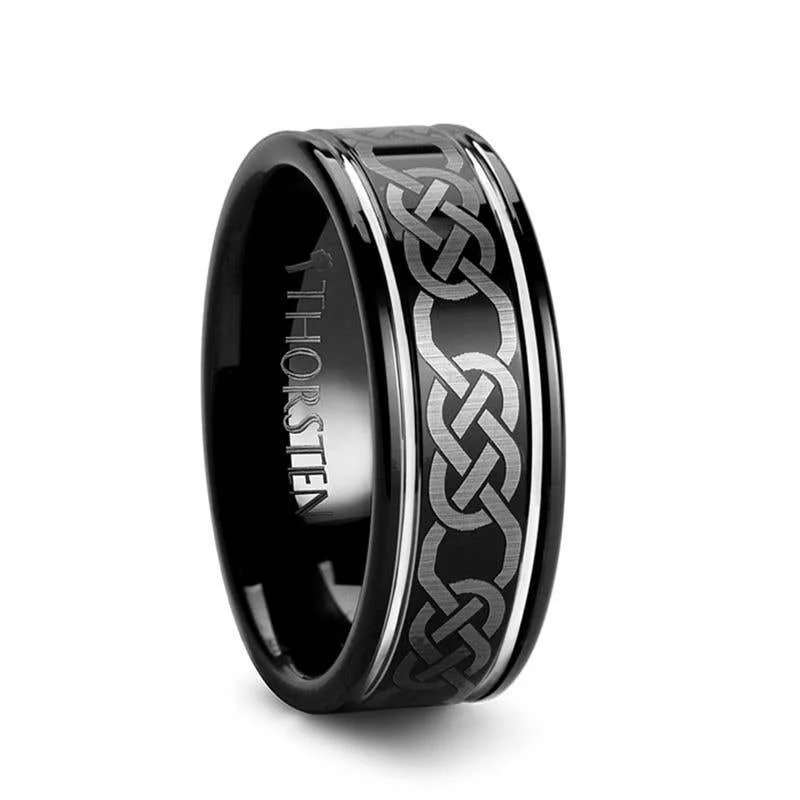 Ladies Rings with Oval Shine-Thorsten KILKENNY Black Tungsten Ring with Celtic Pattern - 8mm