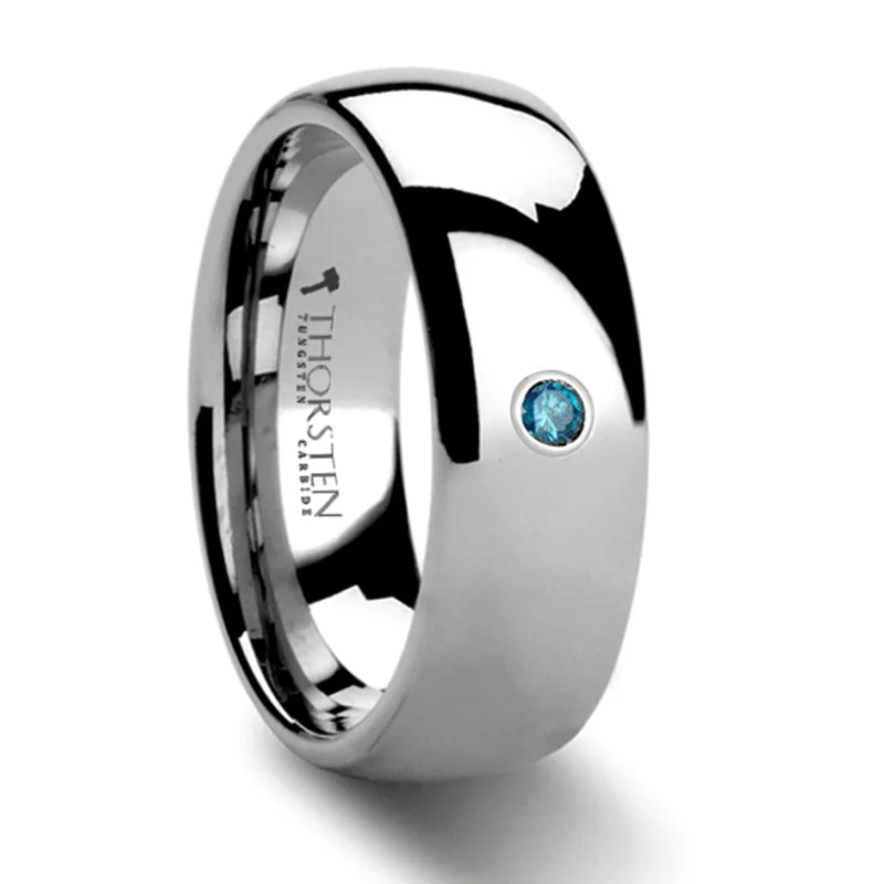 Ladies Rings with Soft Morganite-Thorsten BUCKINGHAM Domed Blue Diamond Tungsten Carbide Ring - 6mm & 8mm