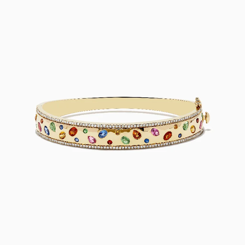 Ladies Valentine’s passion bracelets -Watercolor 14k Yellow Gold Bezel Set Multi Sapphire Bangle