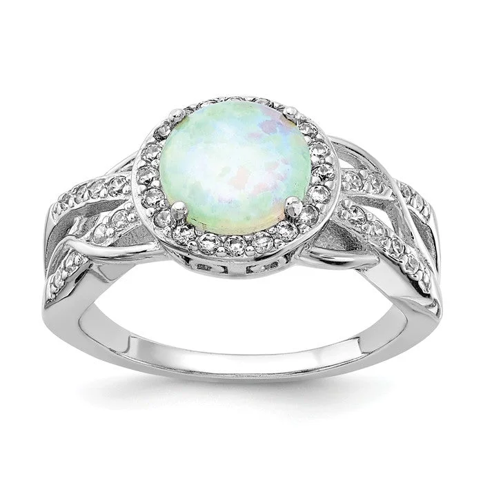 Ladies Rings with Gold Sphalerite-Cheryl M Sterling Silver Round White Opal Halo Ring