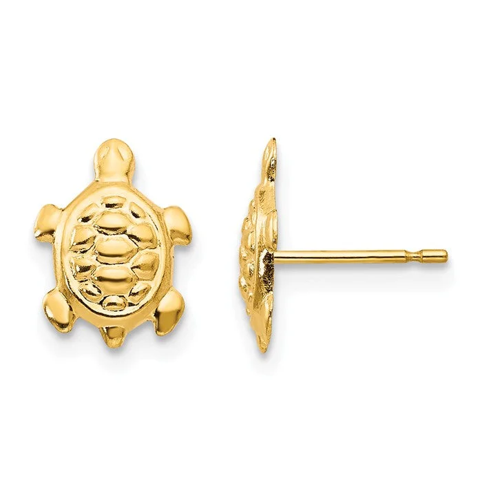 Ladies Earrings for Sport Spark-14k Yellow Gold Solid Turtle Post Earrings