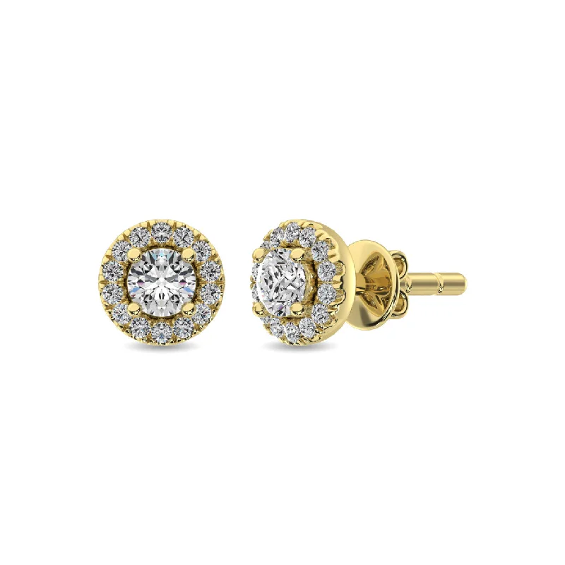 Ladies Earrings with Square Spark-10K Yellow or White Gold Diamond 1/3 CTW Round Cut Halo Earrings