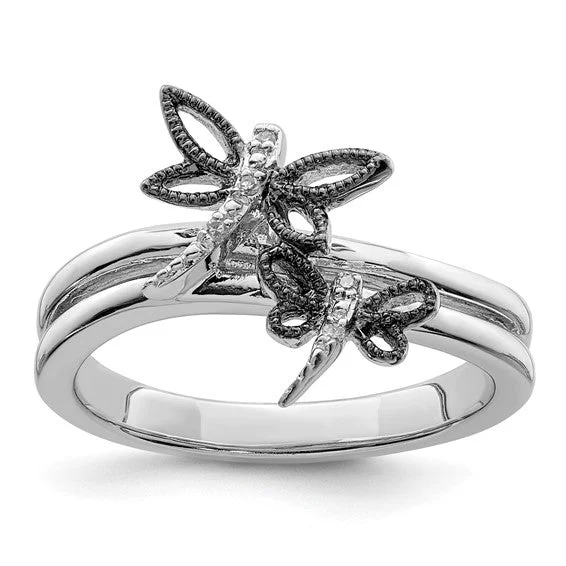 Ladies Rings for Activist Spark-Sterling Silver Diamond Double Dragonfly Ring