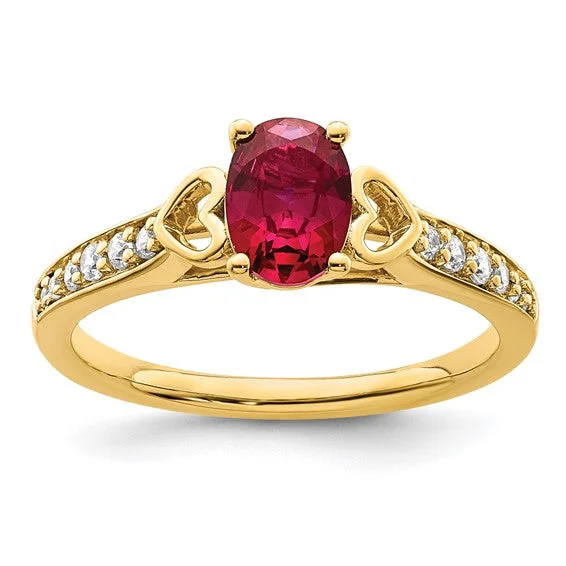 Ladies Rings Fresh Shine-14k Gold Side Hearts Ruby and Diamond Ring