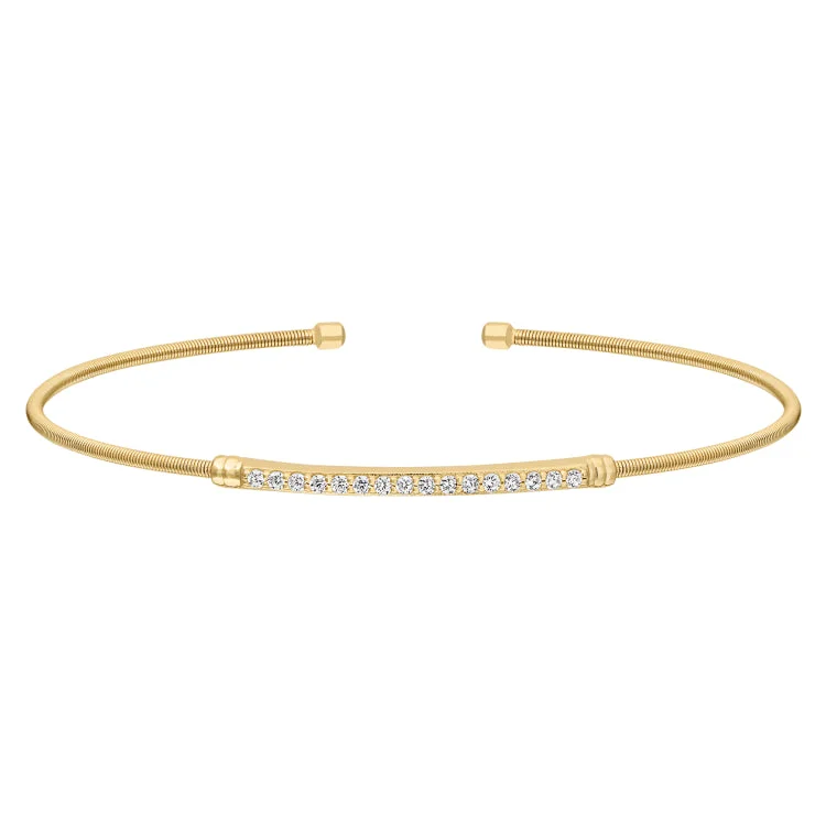 Ladies enduring classic bracelets -Gold Finish Sterling Silver Cable Cuff Bracelet with Simulated Diamond Birth Gems - April