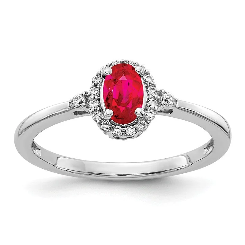 Ladies Rings with Gold Sphalerite-14k White Gold Genuine Oval Ruby and Diamond Halo Ring