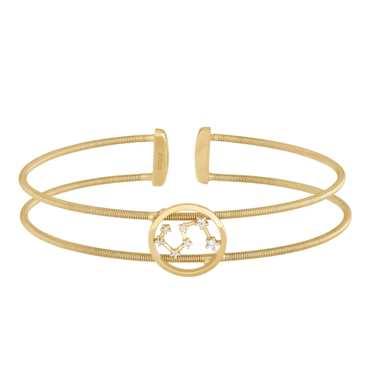 Ladies round glow bracelets -Gold Finish Sterling Silver Cable Cuff Constellation Bracelet with Simulated Diamonds - Leo